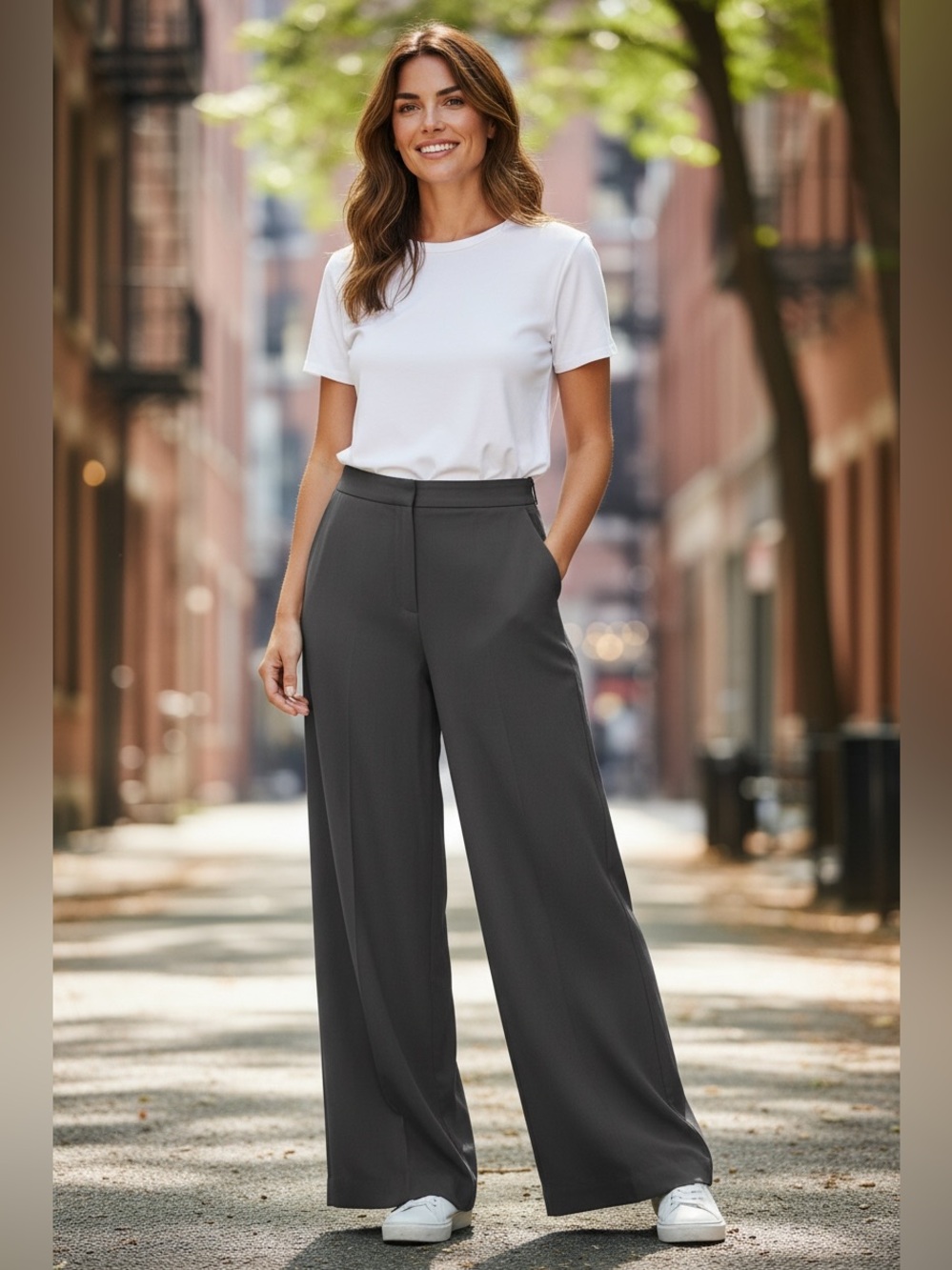 H&M Women's Wide-Leg Ponte Pants in Brown Size 8